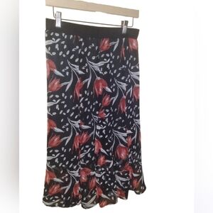 Lapis Black And White Skirt With  Red Tulips Skirt Size Small